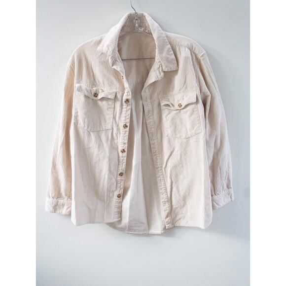 ROXY Corduroy Shacket Long Sleeve Khaki Tan Ribbed Button Sweater  Size XS - Picture 4 of 10